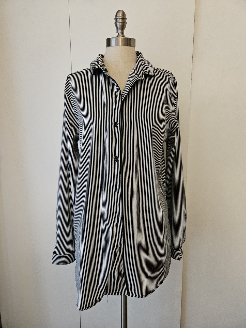 Striped Black and White satin night Shirt